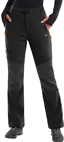 IUGA Snow Pants Womens Ski Hiking Pants Waterproof Outdoor Insulated Softshell Winter Fleece Lined Snowboard Pants 4 Pockets Black