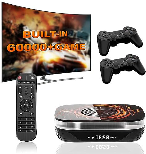 Super Console X4 Plus Video Game Console Pre-Built-in 60000+Games,Retro Game Console Compatible with 65+ emulators,EmuELEC 4.6/Android 11.0/CoreE,S905x4,4K UHD Display,2 Controllers included
