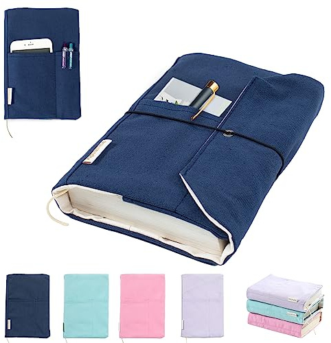 Canvas Book Covers, Washable Book Protector, Book Cover for Paperback Novels, Adjustable Book Cover for Hardcover with Pockets for Pen, Soft Cover Books, Book Lovers Gifts