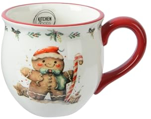 Tasse Lebkuchenmann Motiv 9,3cm - 430ml Keramik Teetasse mit Henkel - Keramiktasse als Weihnachtstasse Teebecher Kaffeetasse Kaffeebecher zu Weihnachten - Tassen & Becher - Rot Weiß