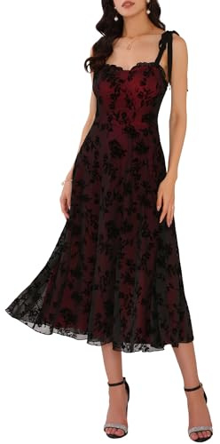 WOMLAYOUT Women's Gothic Dresses Cocktail Mesh Sleeveless Adjustable Spaghetti Strap Vintage Floral Dress X-Large Black
