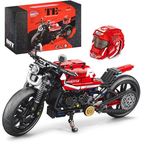 Spiel Motorrad Kompatibel mit Lego Technic, 1:8 Creator Motor Spielzeug 566-teiliges mit Helm, Geburtstag Geschenk für Jungen und Mädchen ab 10 Jahren und Erwachsene