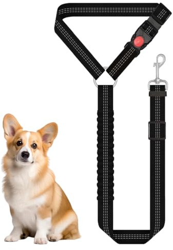 COYUN 1 Pezzi Regolabile Cintura Sicurezza Cani Auto,Cintura di Sicurezza per Cani, Animale Ammortizzante Elastico Antiurto Cintura di Sicurezza Auto Adatto per Cani(Nero)