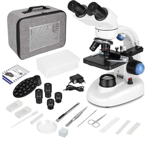 Microscopes binoculaires 40x-1000x, Microscope composé binoculaire LED grossissement, Microscope Composite Professionnel avec oculaires 10x 25x Large Champ, Curseur de Microscope, Blanc