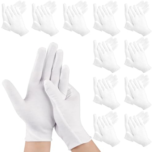 12 Paia Guanti in Cotone Dermatologici, Di Guanti Idratanti in Cotone per Notte, Guanto per Gioielli Unisex per Esaminando Gioielli, Lavoro Quotidiano