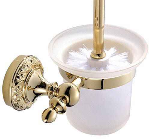 CASEWIND escobilla para Inodoro Dorado, portaescobillas de latón, Juego de escobillas para Inodoro Soporte de Montaje en Pared con baño de perforación