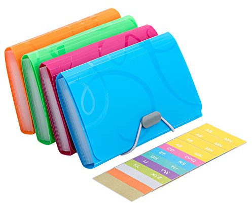 Trieur Extensible 4Pcs A6 Taille Petit Portable 13 Pochettes Organisateur de document Multicolore Accordéon Trieur Classeur de Documents Porte-documents Wallet Portefeuille Expanding File Folder