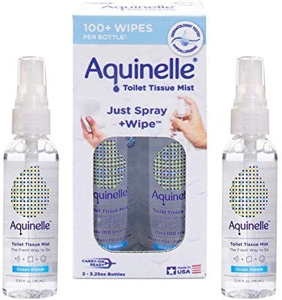 Aquinelle Toilet Tissue Mist Gift Set, Eco-Friendly & Non-Clogging Alternative to Flushable Wipes Simply Spray On Any Folded Toilet Paper (2 pack Ocean Breeze 3.25 oz)