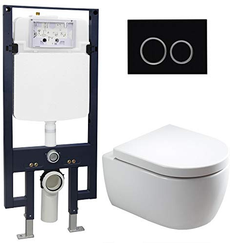 WC-Komplettpaket 22: WC NT2039 und Soft-Close Sitz mit Vorwandelement G3008 und Betätigungsplatte vorne, Betätigungsplatte:Modell 4111 schwarz matt