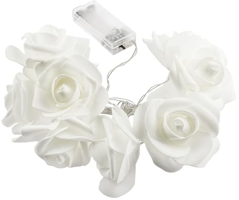 Ideen mit Herz LED-Lichterkette | Rosen | 10 LED-Lichter | warmweiß | Mit Timer-Funktion (6 Stunden AN | 18 Stunden AUS) (weiß)