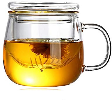Tazza da tè, tè vetro infusore tazza da tè fiore senza piombo ad alto contenuto di silicio con filtro adatto per tè caffè latte-(350ml)