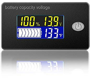 4 in 1 Battery Monitor Capacity Meter Voltmeter 0-179℉ Thermometer Battery Fuel Gauge Indicator Voltage Monitor (12V-Alarm)