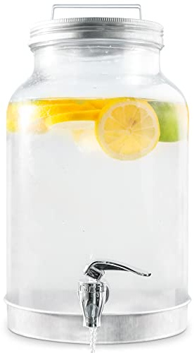 Style Setter Glass Drink Dispenser for Parties -1.5 Gallon Large Capacity Beverage Dispenser - Easy Assembling with Leakproof Spigot and Galvanized Base - Sweet Tea, Lemonade, Punch, Water Dispenser