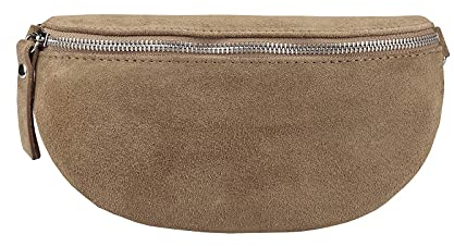 Made in Italy OBC Damen Leder Tasche Gürteltasche Crossbody Hüfttasche Bauchtasche Hüfttasche Umhängetasche Cross-Over Bodybag Schultertasche Handytasche Geldtasche (Taupe (Wildleder))
