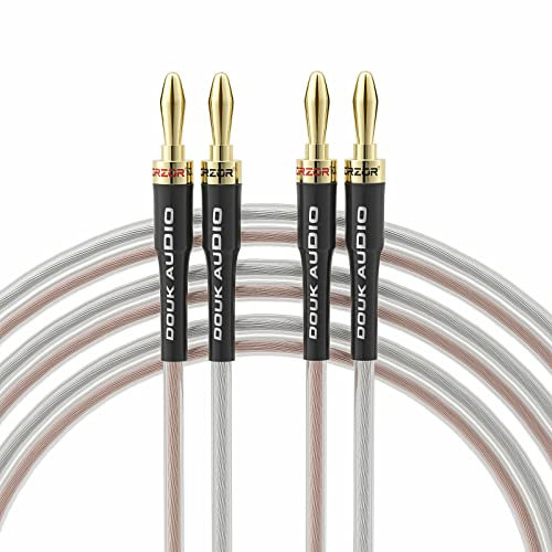 Douk Audio 14AWG OFC Speaker Wire with Gold Plated Banana Tip Plugs (1 m & 3,3 ft)