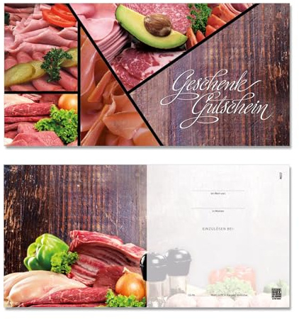 GESCHENKGUTSCHEINcom by POS-HAUER. 100 Gutscheine, blanko zum selbst Ausfüllen. Für Metzgereien Fleischereien Fleisch- und Wurstwaren.