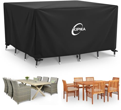 Kipiea Gartenmöbel Abdeckung Wasserdicht, Quadrat Abdeckplane Gartenmöbel Schutzhülle Winterfest, 420D Oxford Gewebe Terrassenmöbel Abdeckung Anti-UV für Gartentische, Loungemöbel 142x142x71cm