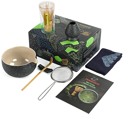 TEANAGOO Matcha Kit (7 piezas) Juego de batidor de matcha Tazón de matcha con pico Batidor de matcha de bambú (chasen) Cuchara (chashaku) Soporte para. N17