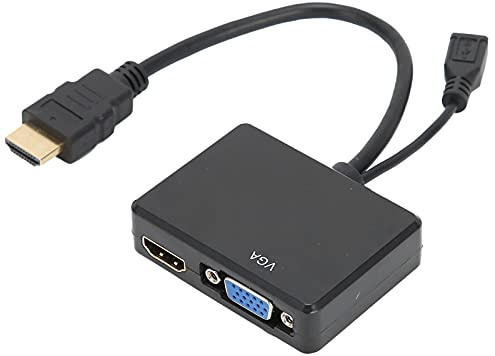 Akozon Adaptateur HDMI vers VGA, Interface multimédia Haute définition Interface Répartiteur 1 Convertisseur (Noir) Entrée 2 Sorties de Double Affichage 1080P(Noir)