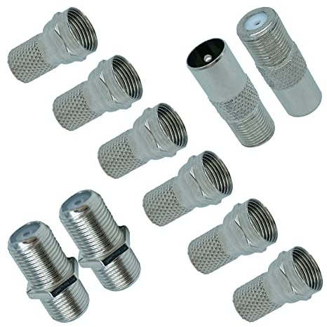 Slick Linc 10PCS F Plug Connectors Screw On Aerial Coaxial Cable RG6, F Type Female to Male Coax Plug Adapter, F Type Coupler - Silver