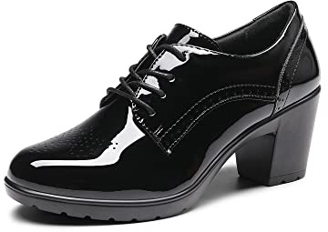 DREAM PARIRS Oxford klackar spetsig tå höga tjocka brogues Mary Jane-skor, Svart Pat, 38.5 EU