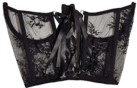 Baoblaze Underbust Corset Belt, Waist Corset, Lace Open Cup Corset, Short Torso Underwire Boned Corset, Underboob Waist Cincher, Black