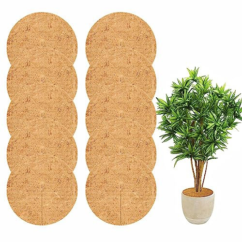 LSRVNM 10PCS Coconut Fibers Mulch Ring Tree Protector Mat, 20CM Coconut Mulching Disc, Coconut Fibre Mat, Plant Cover Mat, All Year Round Plant Protection Cover Disc, for Indoor Outdoor Garden