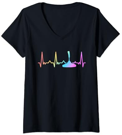 Stockschießen Stockschütze Herzschlag Eisstock T-Shirt mit V-Ausschnitt