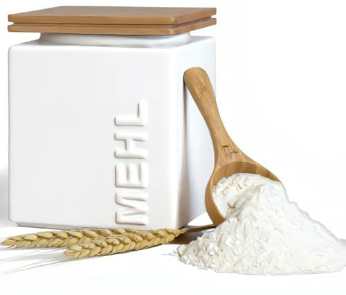 HWG-Home® – designmjölförvaring, lufttät 1 kg – för lång hållbarhet – mjölburk och förvaringsburk av keramik, kan staplas i kvadrat, platsbesparande