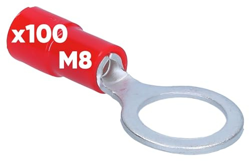 Kalitec 100x Ringkabelschuh 0,5-1mm² M8 Rot - Teilisolierte | Hochwertige Kupfer Kabelverbinder mit PVC Kragen für sichere Verbindungen, ideal für KFZ, HiFi und Elektroinstallationen