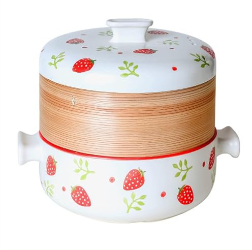 RSBFER Cazuela de cerámica de Estilo japonés con Cesta vaporera, Olla para Sopa, Olla para guisar, Utensilios de Cocina, Antiadherente, Resistente al Calor,4L