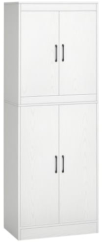 HOMCOM Aparador Alacena de Cocina Aparador de Comedor Moderno con 4 Puertas y 5 Estantes Ajustables Antivuelco para Oficina Salón 60x36x168 cm Blanco