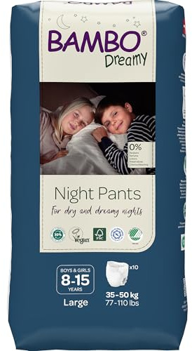 Bambo Nature Dreamy Night Pants Nappies, (Children Aged 8-15, 35-50kg), 10PK Pull Up Pants, Eco Nappies Keep Beds Dry All Night, Pull Ups Training Nappy, Secure, Comfortable, Potty Training