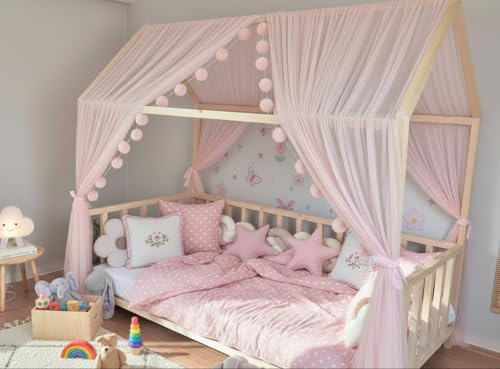 Baby Fancyroom Letto a baldacchino rosa per culla della cameretta dei bambini, tenda a baldacchino, per ragazze, camera della principessa (cielo rosa con farfalle 5 oro, 340 cm)