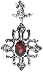 Windalf Schmuck Anhänger ALANA 3.6 cm Trachten-Schmuck Gewandschmuck Roter Granat 925 Sterlingsilber