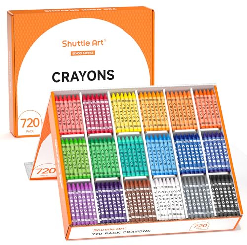 Shuttle Art 720 Pack Crayons Bulk Set - 18 Assorted Colors, Non-Toxic Wax Paint Sticks for Kids, Toddlers 3+, Teacher-Quality for Children, Family Class Party Supplies