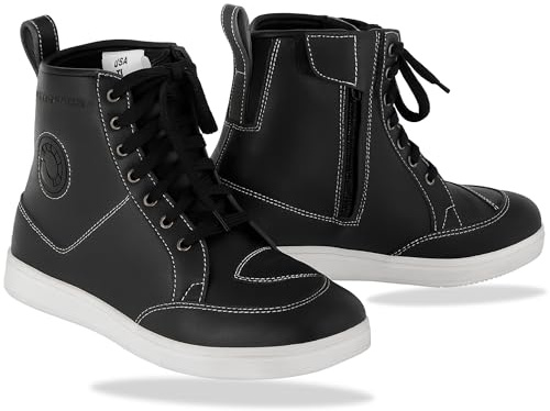 Vaster Moto Chaussures de moto pour homme Bottes de course courtes imperméables en cuir Semelle antidérapante, Noir , 45 EU