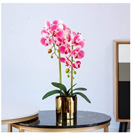 Künstliche Blumen, künstliche Orchideen, Dekoration – künstliche Orchideen mit Keramikvase, Blumen, künstliche Phalaenopsis mit Blättern, Stiel, Dekoration für Zuhause/Küche/Schlafzimmer/Esstisch/lila