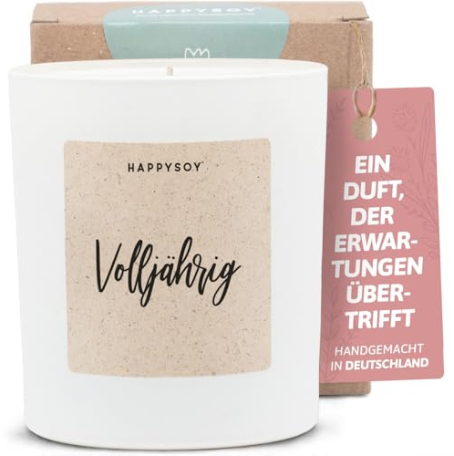 Geschenk zum 18. Geburtstag - Duftkerze mit Spruch - Geburtstagsgeschenk, Happy birthday, Geburtstagskerze, Sprüche - Handgemachte Kerze - Sojawachs - Weiß