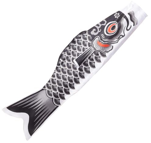 GORGECRAFT 46.5 Inch Japanese Carp Flag Polyester 3D Black Koi Fish Windsock Flags Streamer Hanging Outdoor Koinobori Banners Decoration for Wall Tree Patio Porch Yard Garden Party Festival Decor