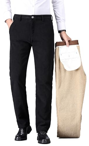 ziilay manchesterbyxor, herr, vinter, fodrade med fleece, stretch, snöre, kostymbyxor, manchesterbyxor, snöbyxor, lammullfoder, svart, 36W / 32L