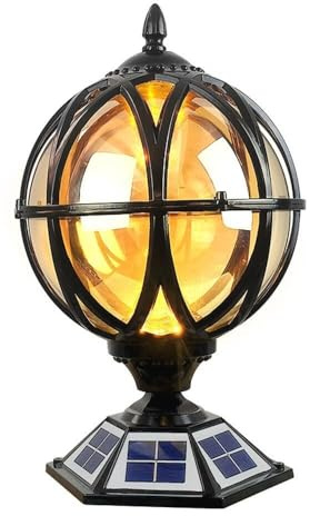 MECOLA Solar Post Cap Light Victorian Globe Outdoor Pillar Lamp Waterproof Fence Bollard Pedestal Light Solar Energy LED Exterior Column Lights Landscape Glass Ball Porch Lights(Black,39cm)