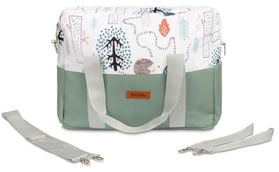 SENSILLO - Skötväska barnvagn - Barnvagnsorganisatör - Barnvagnsväska med dragkedja, barnvagnsfäste, med korta handtag och lång axelrem - 43x30x13 cm - Smaragdgrön