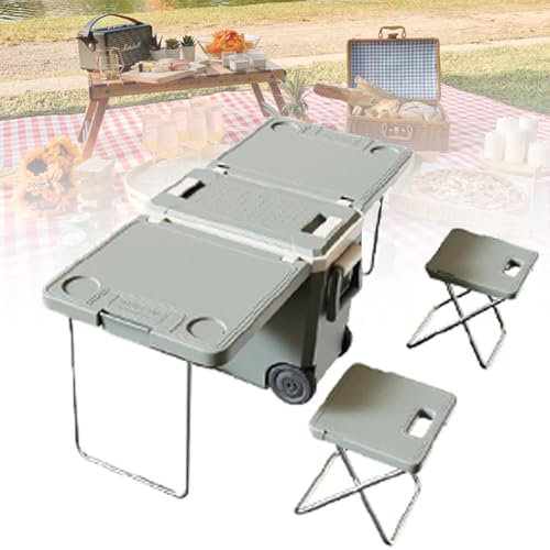 Chariot utilitaire pliable avec table et chaises – Ensemble de camping portable pour pique-nique, pas besoin d'électricité