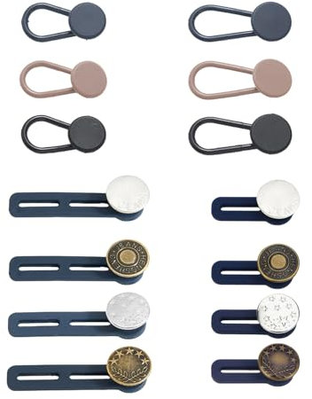 Xvbhaq 14 Stück Hosenbunderweiterung Knopf, Einstellbare, Hosenknopf Verlängerung, Silikon und Feder，erweiterung Jeans, Metall, Hosen, Röcke, Hosenerweiterung Schwangerschaft