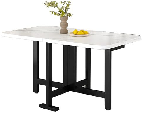 zxhrybh Mobiler Klapptisch Küche, Einziehbarer Klappbarer Esstisch, Esstisch Klappbar mit Verstellbaren Fußpolstern, für Kleine Küchen(White,47.2in/120cm)