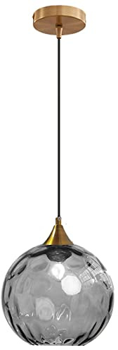 MZStech 20 cm Grau Pendelleuchte aus Glas mit Kugelform, Sockel aus Bronze und Gold mit hängender Glaskugel, Deckenlampe für Kücheninsel, Esszimmer und Nachttisch (Grau)