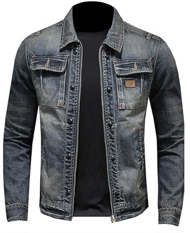 Dmmtot Veste en jean pour homme - Veste d'hiver vintage - Veste à manches longues - Col montant - Classique - Pour le quotidien - Streetwear - Tennis - Grande taille M-4XL, Bleu-3., 4XL