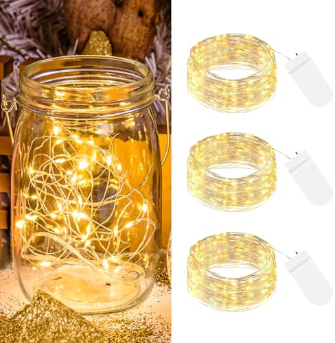 btfarm 3 Stück Lichterkette Batterie mit Klein, 2M 20LED Mini Lichterketten | Silberdraht, Micro Draht, Batteriebetrieben, Wasserdichte, für Innen Weihnachten Hochzeit Party Geschenk Deko, WarmWeiß