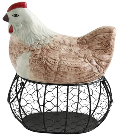 KESOTO Eierkorb, Hühnerei-Halter in Hühnerform, dekorativer Drahtkorb, Eierkorb aus Metall, Aufbewahrungskörbe, Eierbehälter, vielseitig einsetzbar für Küche, Obst, Gemüse, Snacks, Eisenbraun